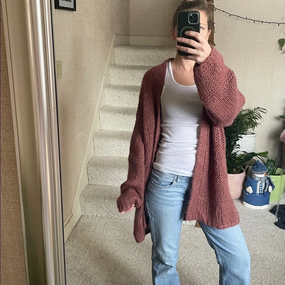 Venti6 Cozy Knit Open-Front Mohair Sweater Cardigan